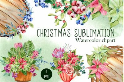 Christmas bouquets PNG clipart, Watercolor Flower bouquet