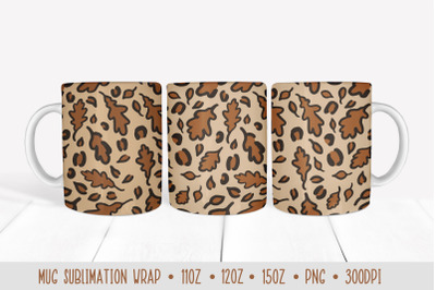 Fall Oak Leaves Leopard Mug Sublimation Design