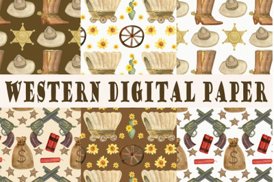 Watercolor western digital paper, Seamless pattern