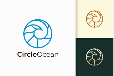 Sea or Ocean Logo in Simple Circle Shape Represent Beach