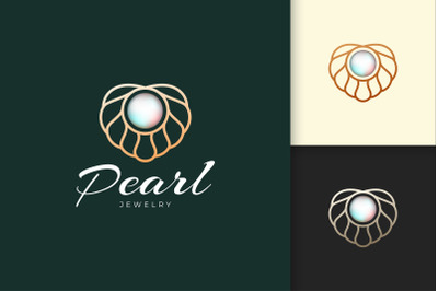 Luxury and Elegant Pearl Logo With Seashell or Scallop
