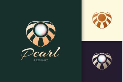 Luxury Pearl With Clam Logo Represent Jewelry or Gem