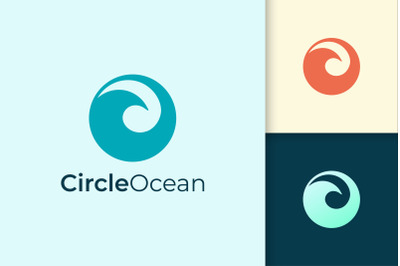 Sea or Ocean Logo in Circle Shape Represent Beach or Surfing