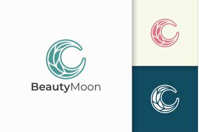 Feminine Beauty Care Logo Combination Of Moon and Leaf Shape