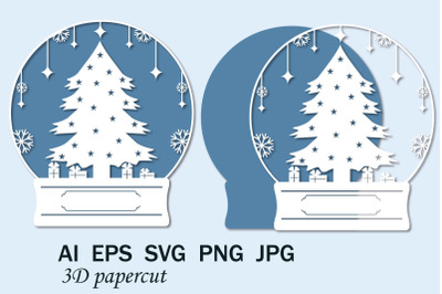 Snow Globe Christmas tree SVG, Christmas Papercut