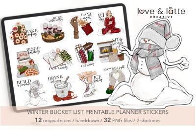 Winter printable stickers&2C; winter clipart&2C; planner stickers