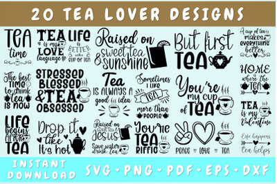 Tea Quote SVG Bundle - 20 Designs&2C; Tea Lover SVG&2C; Tea Sayings SVG