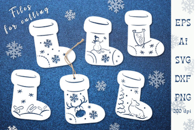 Christmas felt boots with characters. SVG for cutting