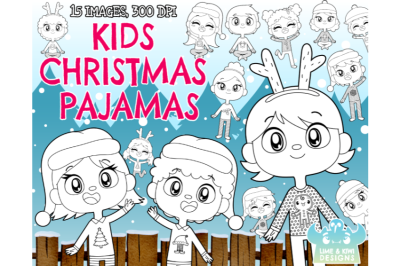 Kids Christmas Pajamas Digital Stamps