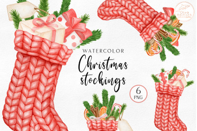 Watercolor Christmas Socks Clipart. Christmas Stockings PNG
