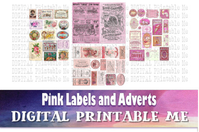 Vintage Labels and Advertisements, Pink Rose Junk Journal, Antique Adv