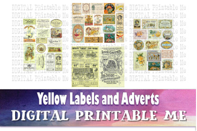 Vintage Labels and Advertisements, Yellow Orange Junk Journal, Antique