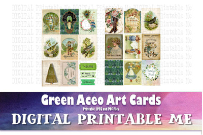 Green Junk Journal, Art Card Kit, Vintage Aceo 2.5&quot; 3.5&quot;, Antique ephe