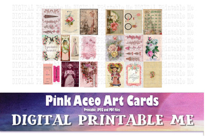 Pink Junk Journal, Art Card Kit, Vintage Aceo 2.5&quot; 3.5&quot;, Rose Antique
