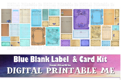 Blue Labels Cards  Blank Junk Journal, Kit, Vintage Pharmacy Aqua Ligh