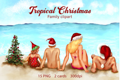 Tropical Christmas family clipart Summer Xmas family creator