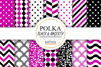 Polka Black And Magenta Digital Paper&nbsp;- T0603