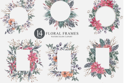 Watercolor Christmas frames clipart. Wedding frames png illustration