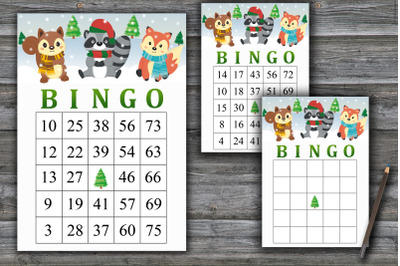 Winter animals bingo game,Christmas bingo card
