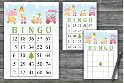 Christmas animals train bingo game,Christmas bingo card