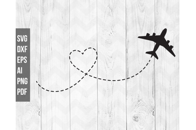 Airplane SVG, Flying airplane svg, Plane heart route svg cutting files