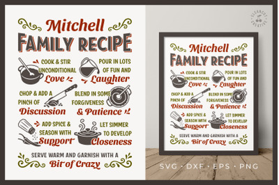 Our Family Recipe SVG | Personalized Family Kitchen Sign SVG