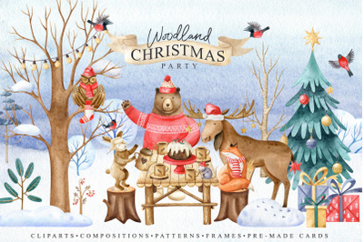 Woodland Christmas Party watercolor set