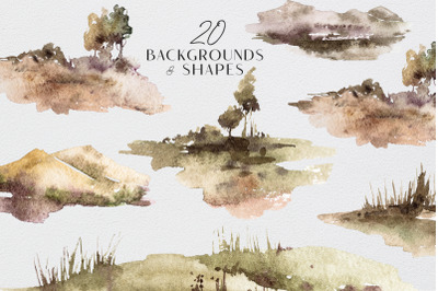 Watercolor landscape creator / clipart- 20 png files