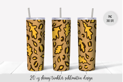 Fall leaves tumbler sublimation Design. Leopard tumbler wrap