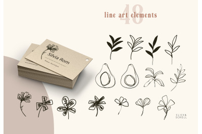 Line art flower clipart. Hand drawn illustrations- 48 PNG