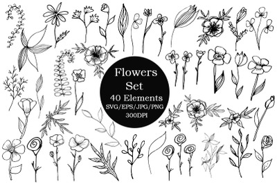 Flowers SVG. 40 elements.