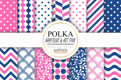 Polka Navy Blue And Hot Pink Digital Paper&nbsp;- T0809