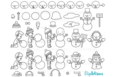 Build a Snowman Digital Stamp, Snow Day Clip Art, Christmas