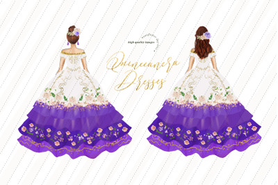 White &amp;amp; Purple Dresses Quinceaera Birthday Clipart