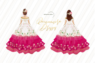 White &amp; Pink Dresses Miss Quince Clipart