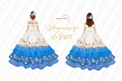 Blue Baby Miss Quince Clipart, Wedding Princess Dresses Clipart