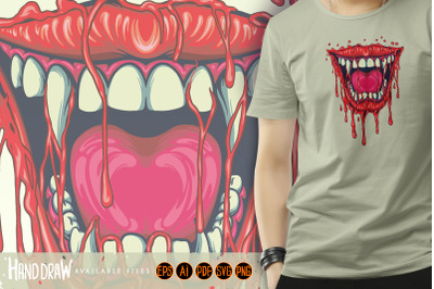 Lips Vampire Melting Bloody Illustrations