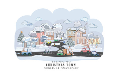 Christmas cityscape sublimation / clipart - EPS/ png/ jpg