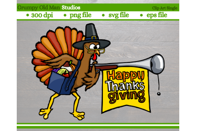 cartoon turkey pilgrim with gun | happy thanksgiving