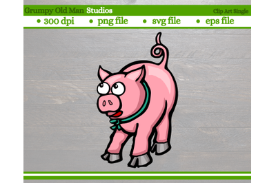 cute cartoon pink pig with collar