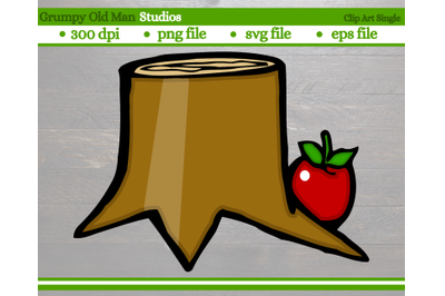 cartoon tree stump with apple