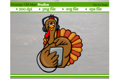 funny turkey with headphones and tablet | thanksgiving