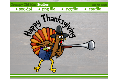 funny pilgrim turkey with musket | happy thanksgiving