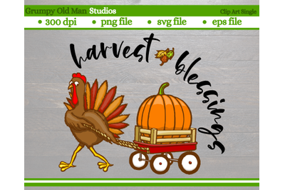 cartoon turkey pulling red wagon | harvest blessings