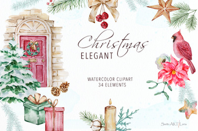 Watercolor Elegant Christmas clipart