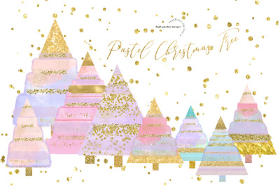 Pastel Gold Glitter Christmas Tree Clipart