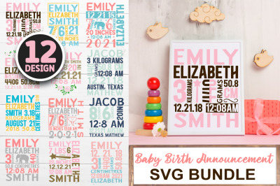 Baby Birth Announcement SVG Bundle