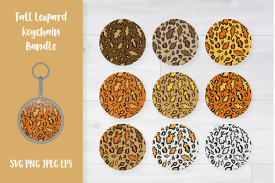 Fall leaves leopard keychain bundle SVG. Autumn keychain
