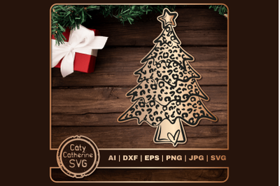 Leopard Print Christmas Tree Doodle SVG Cut File