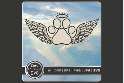 Paw Print With Angel Wings Remembrance Pet Dog Puppy Loss Memorial SVG